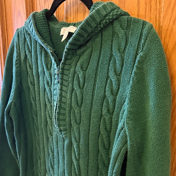 Christopher & Banks Emerald Green V-Neck Cable Knit Hoodie Sweater - Picture 7 of 11